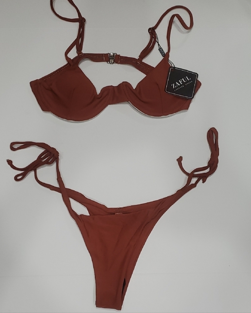 Zaful Brown Bikini Set Minimal Contemporary Design